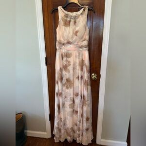 Floral Cream & Pinkish/Peach Dress with Beaded Accents
